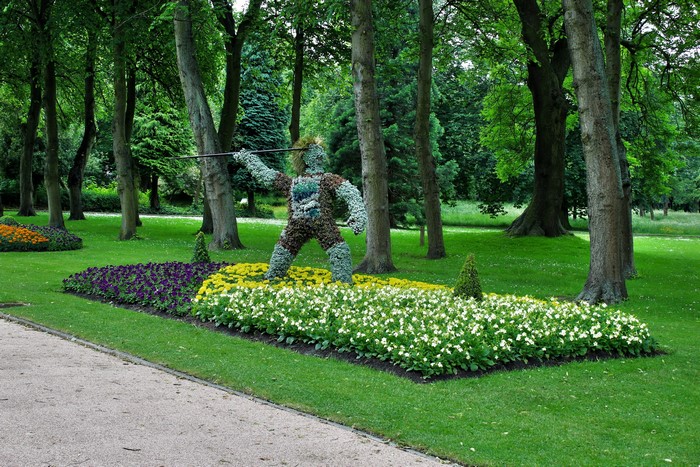 Topiary sculpture of a warrior in Ropner Park, Stockton-on-Tees
