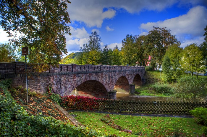 Stone bridge over a river in Germany