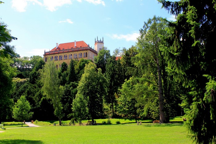 Castle on a hill in a park in the Czech Republic