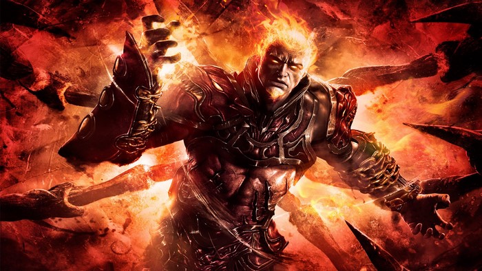 Kratos from God of War engulfed in flames