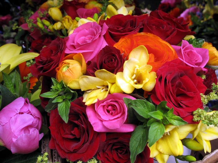 Bouquet of Roses, Ranunculus, Freesia, and Peony