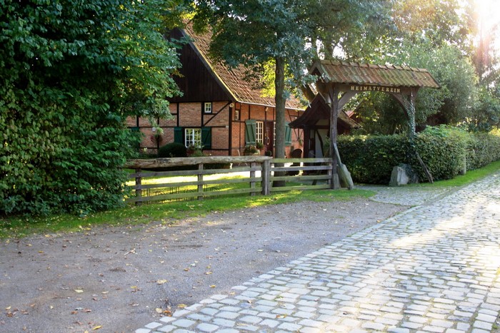 Half-timbered house with a wooden gate in Germany