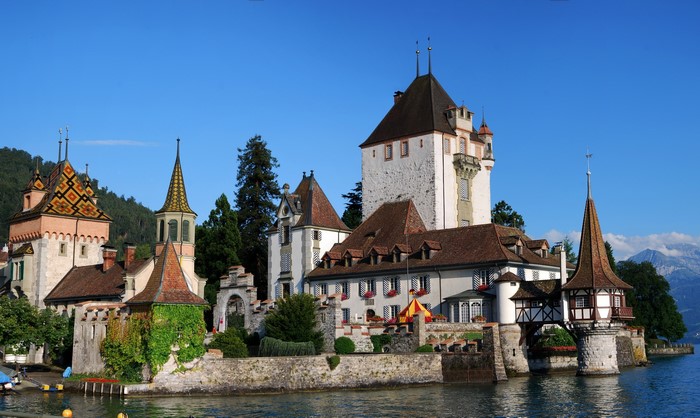 Oberhofen Castle on a lake in Switzerland