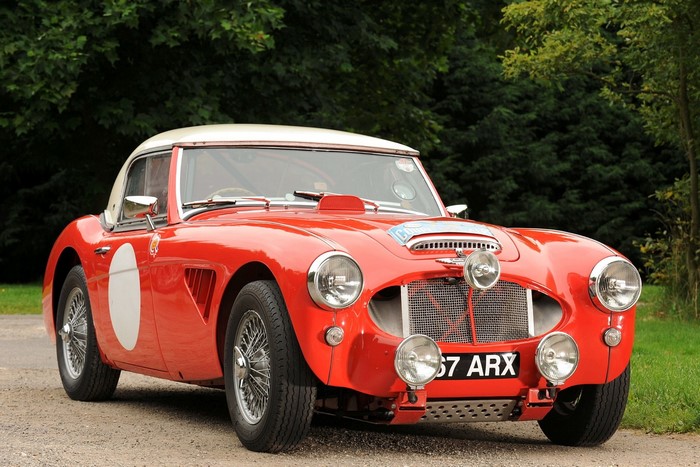 Red Austin Healey 3000 1962 with white roof