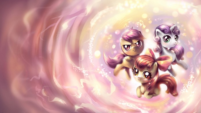 Three My Little Pony characters in a magical swirl