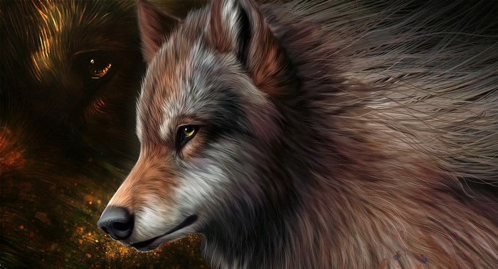 Digital painting of a wolf's head
