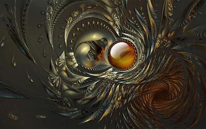 Abstract fractal art with metallic and jewel-like elements