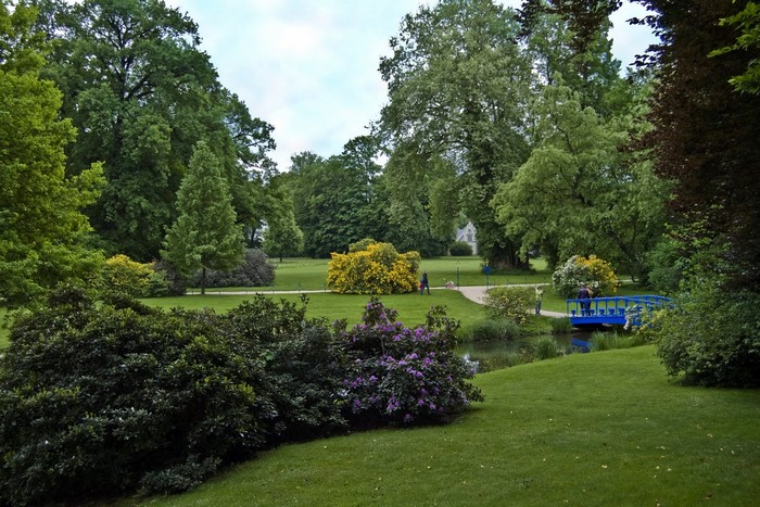 Park in Germany with a blue bridge