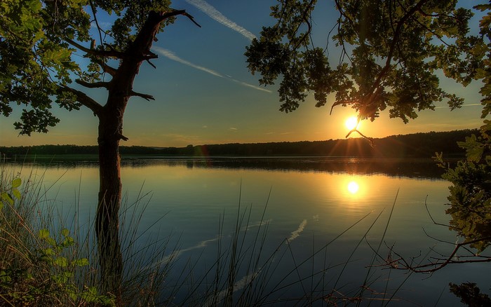 Sunset over a lake in Germany with trees