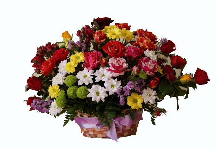 Colorful flower arrangement in a basket