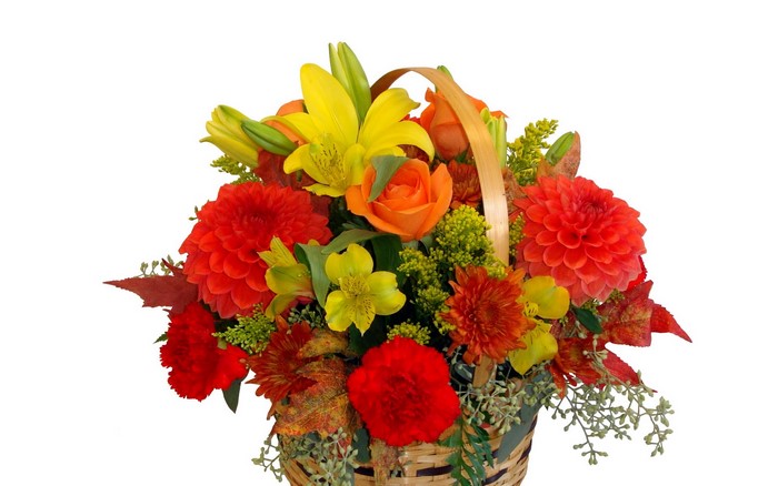 Autumn flower basket arrangement