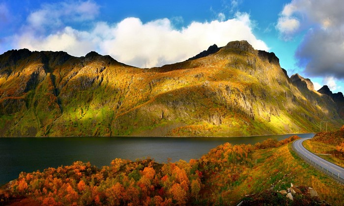 Autumn mountains and fjord in Norway