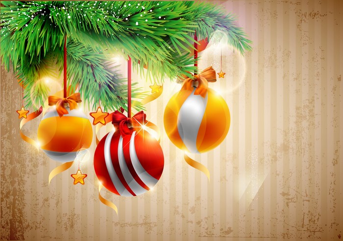 Christmas Ornaments on a Fir Branch