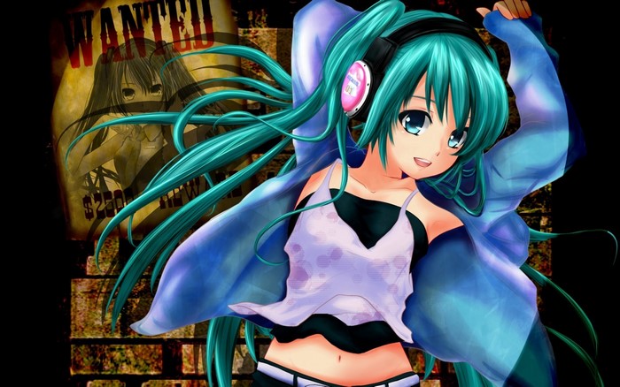 Hatsune Miku from Vocaloid wearing headphones