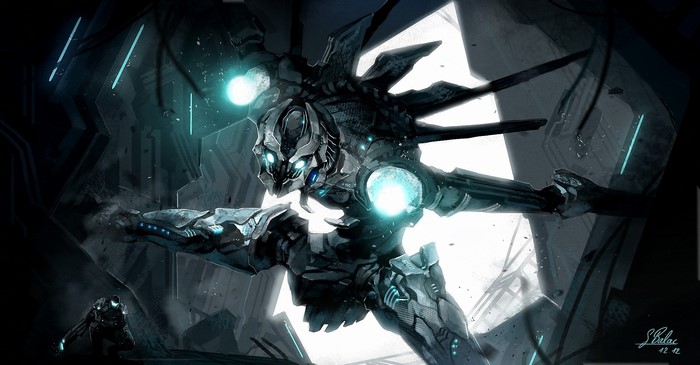 Alien Mech Warrior in Sci-Fi Environment