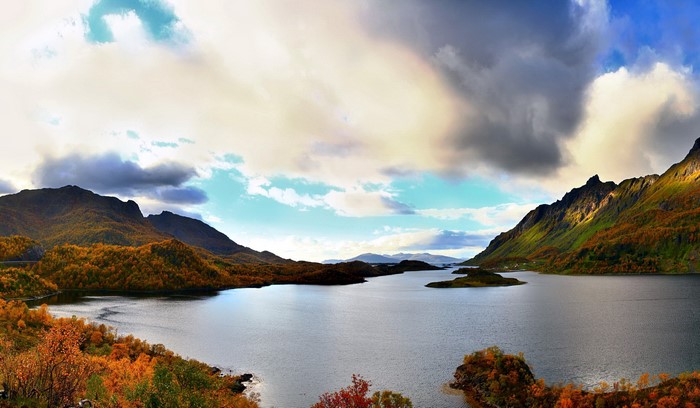 Mountains and fjord in Norway during autumn