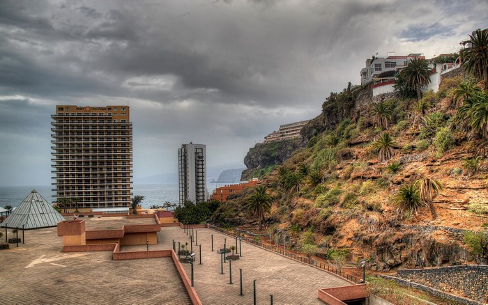 Hotels on a cliffside in Canary Islands, Spain