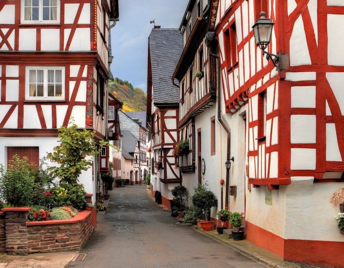 Half-timbered houses on a narrow street in Germany