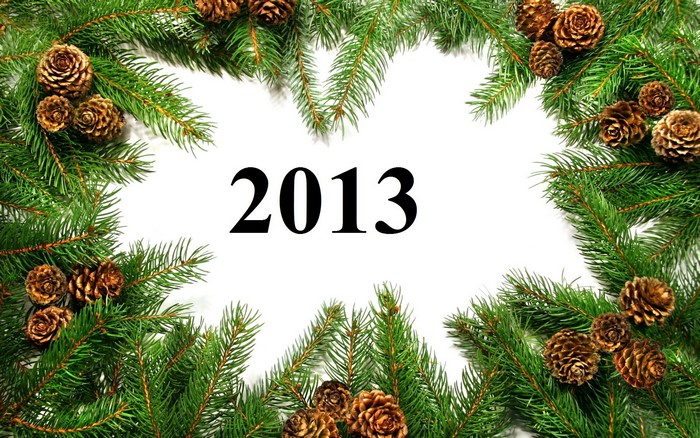 Christmas wreath with pine cones and the year 2013