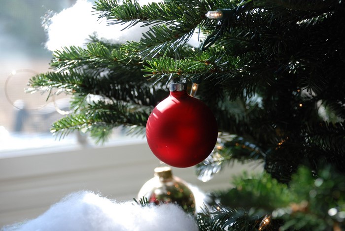 Christmas tree with red and gold ornaments