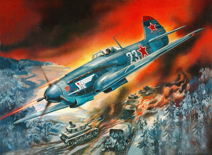 4K Painting of Soviet Fighter Plane attacking tanks