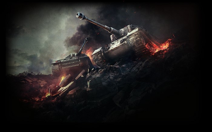 World of Tanks two tanks on a battlefield