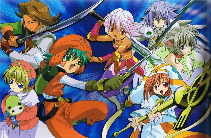 Anime characters with swords and weapons