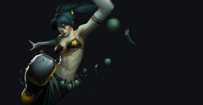 Woman with cybernetic arm and grenades