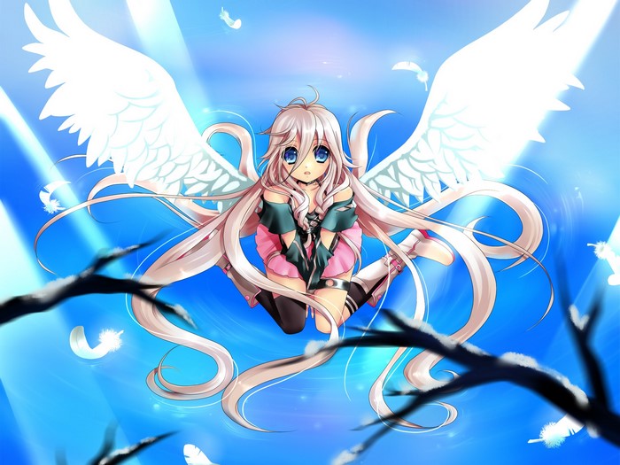Anime girl with white wings and long hair