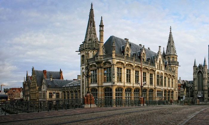 Ghent, Belgium historic buildings and canal