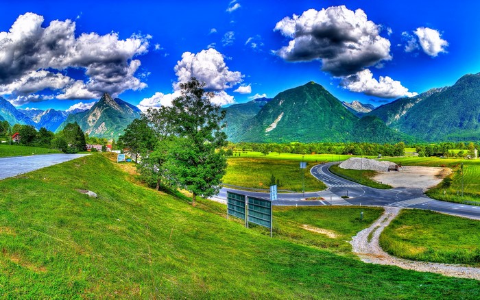 Mountains and green fields in Slovenia