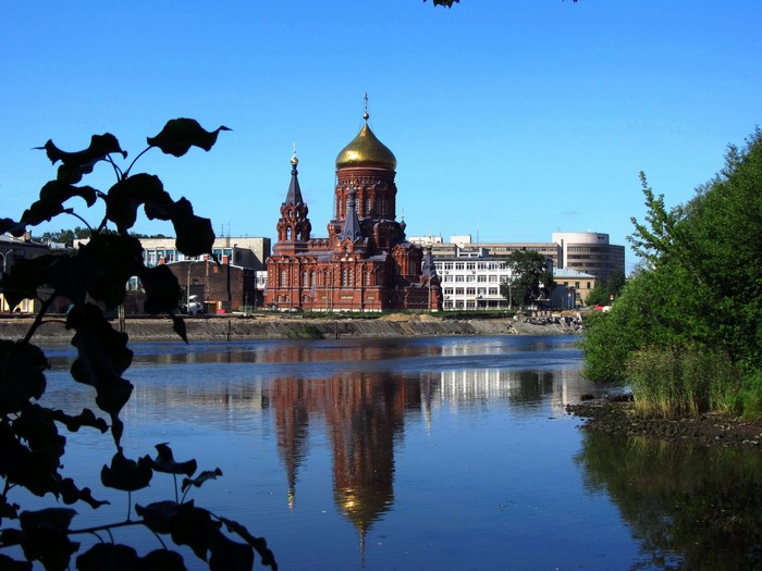 Church on the river bank in Russia