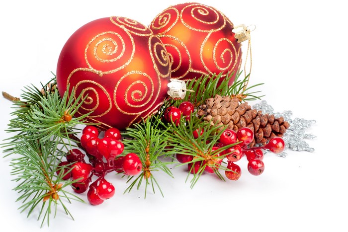 Christmas ornaments with pine cones and berries