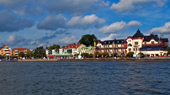 Buildings along the waterfront in Vaxholm, Sweden