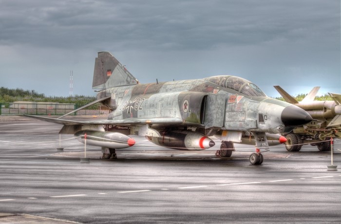 RF-4 E Phantom II fighter jet on tarmac
