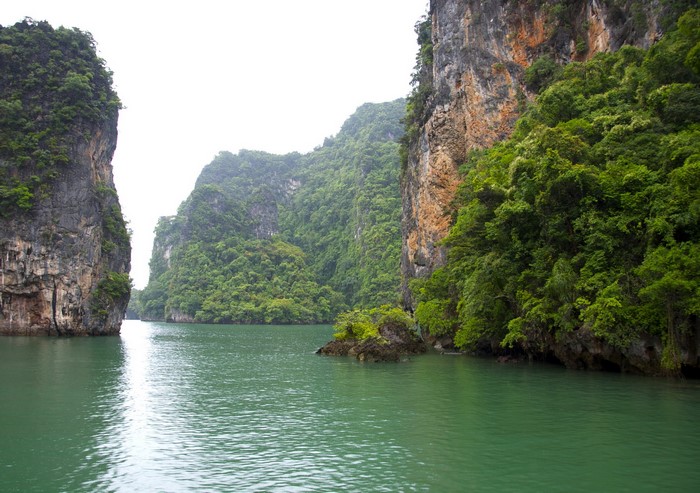 Limestone karsts and emerald waters in Thailand