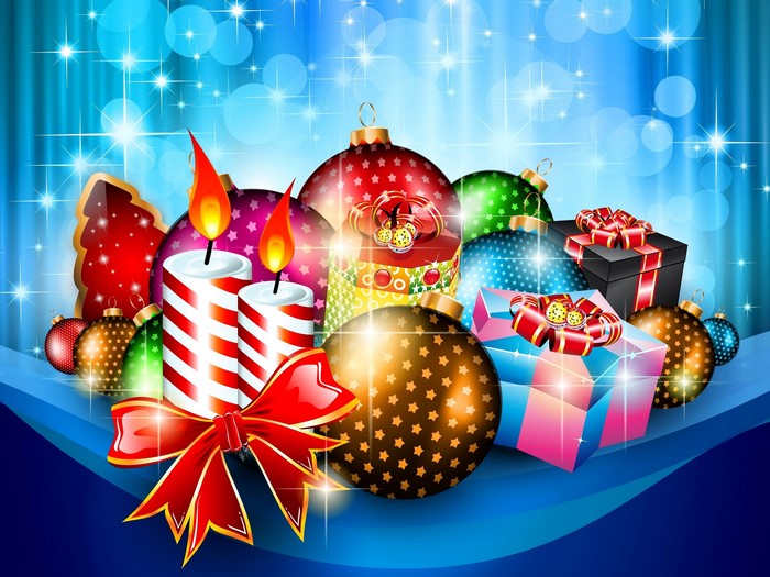 Christmas Decorations with Candles and Gifts