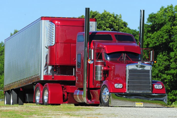 Red Peterbilt 379 Semi-Truck with Trailer