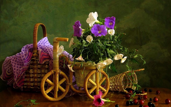 Still life with flowers and berries