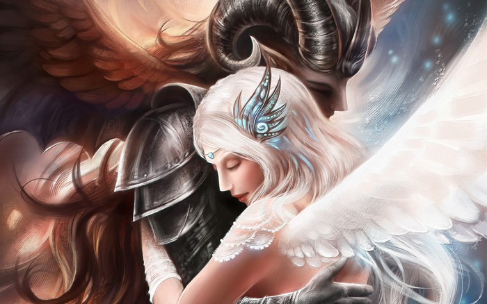 Angel and Demon embracing
