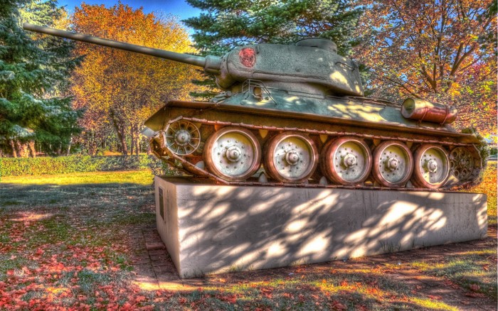 T-34 Tank Monument in Autumn Park