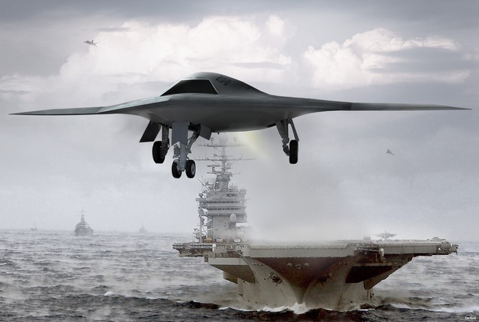 X-47B drone approaches aircraft carrier