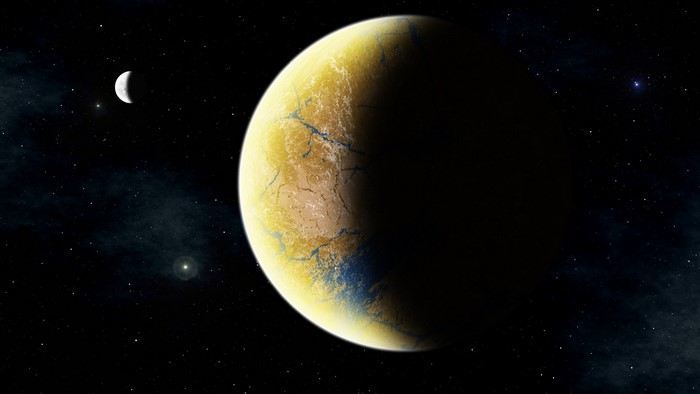 Alien planet with moon in space