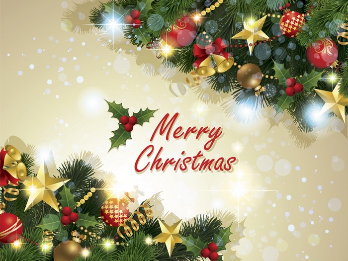 Merry Christmas decoration with ornaments and lights