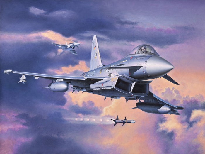 Eurofighter Typhoon fighter jets in flight