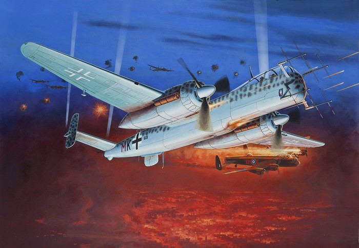 Heinkel He 219 aircraft in combat painting