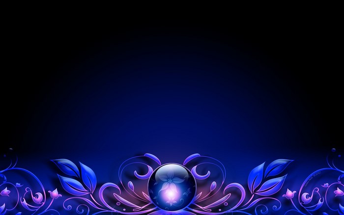Abstract blue and purple floral design with orb