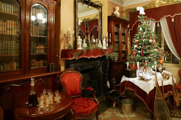 Christmas Tree and Fireplace in a Victorian Room
