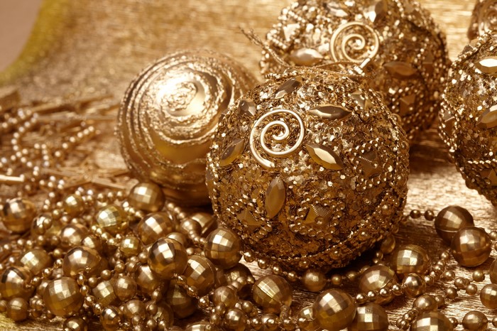 Golden Christmas Ornaments and Beads