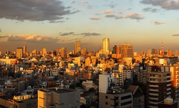 4K Tokyo cityscape at sunset with clouds